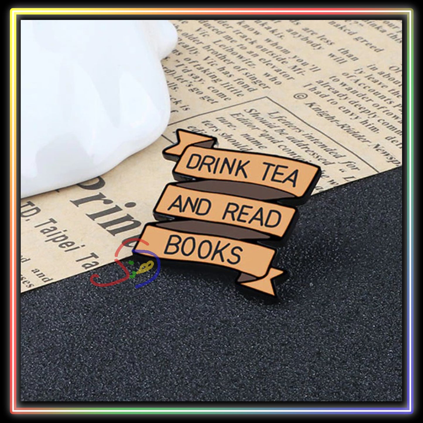 Tea & Books Brooch Pin